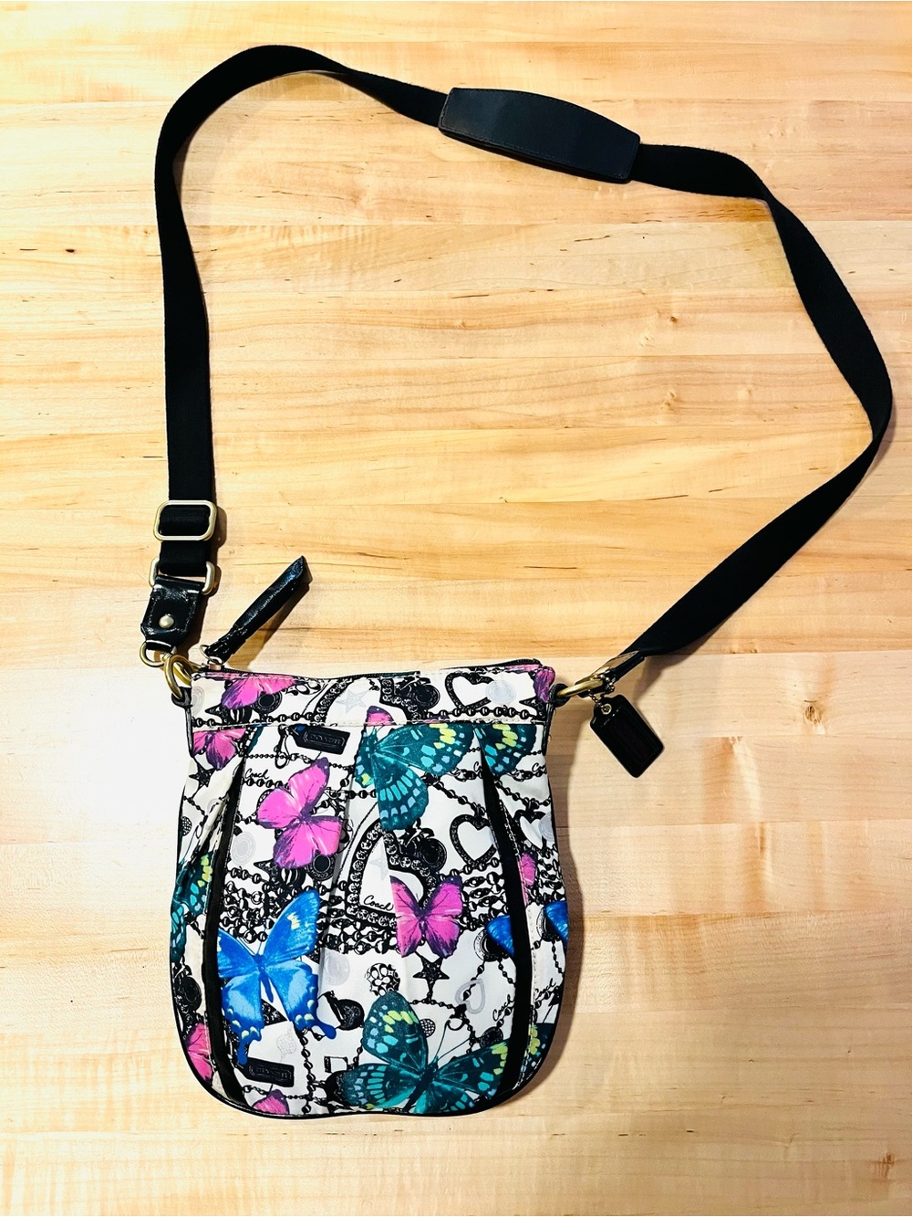 Coach Parker “Magic Butterfly” Swingback Crossbody Bag - Blue, Teal, Pink, Black